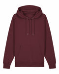 The SX705 hoodie by Stanley/Stella is maroon in color, featuring a front pocket and drawstrings on the hood. It is showcased flat against a plain white background.