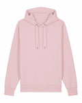 The SX705 by Stanley/Stella is a light pink hoodie featuring a front pocket and drawstrings.