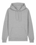 The SX705 by Stanley/Stella is a plain gray hoodie with a large front pocket and adjustable drawstrings on the hood. Made from soft fabric, this hoodie features long sleeves and a relaxed fit, displayed flat against a white background.