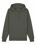 The Stanley/Stella SX705 hoodie, featuring a plain olive green design with a front pocket and drawstring hood, set against a white background.