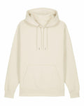 A Stanley/Stella SX705 hoodie, featuring a plain beige design with a front pocket and a drawstring hood, is displayed against a white background. The hoodie includes long sleeves and offers a relaxed fit.