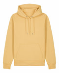 The Stanley/Stella SX705 is a plain, light yellow hoodie featuring a front pocket and drawstrings, displayed against a white background.