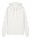 The SX705 hoodie by Stanley/Stella features a minimalist design, with a plain white finish, front pocket, and drawstring hood. It is displayed on a white background to highlight its casual style and long sleeves.