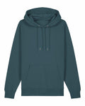 A Stanley/Stella SX705 teal hooded sweatshirt, featuring a front pocket and adjustable drawstrings, displayed on a plain white background.