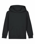 The SX706 by Stanley/Stella is a plain black hoodie featuring a front pocket and long sleeves, showcased on a white background.