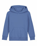 The SX706 by Stanley/Stella is a hoodie in a plain blue color with a front pocket and long sleeves. The fabric looks soft and casual, while the slightly raised hood adds to its relaxed appearance.