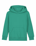 A plain, green SX706 hoodie from Stanley/Stella, featuring long sleeves and a front pocket, displayed against a white background.