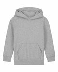 A Stanley/Stella SX706 gray hoodie, featuring long sleeves, a front pocket, and a hood, is laid flat against a white background.
