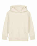 The SX706 hoodie by Stanley/Stella features a plain, cream color with a front pocket and a hood. It has long sleeves along with ribbed cuffs and hem, displayed against a white background.