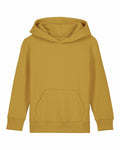 The SX706 by Stanley/Stella is a solid mustard yellow hoodie featuring a front pocket and hood, neatly displayed flat on a white background.