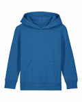 Introducing the SX706 by Stanley/Stella: a blue hoodie featuring a front pocket and hood, displayed against a white background. The front view showcases its minimalist design with long sleeves.