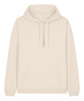 The Hoodies sweatshirt is light beige with a hood, front pocket, and drawstrings, shown against a white background.