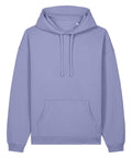 The Hoodies product is a light purple hoodie with long sleeves, a front kangaroo pocket, ribbed cuffs and hem, and matching hood drawcords, shown on a white background.