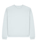 A sweatshirt product in light blue is shown laid flat on a white background. This crew neck style features long sleeves with ribbed cuffs, a ribbed hem, and collar. The design is plain, with no visible logos or additional designs.