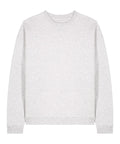 The Sweatshirts product is a plain light grey crew neck with long sleeves, featuring ribbed cuffs, hem, and neckline, shown against a white background.