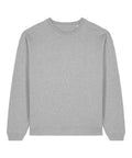 A light grey Sweatshirts crew neck with long sleeves, ribbed cuffs, hem, and neckline is laid flat on a white background.