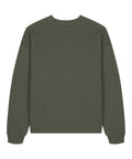 A solid olive green long-sleeve crew neck sweatshirt from Sweatshirts, shown flat on a white background with ribbed cuffs, neckline, and waistband.