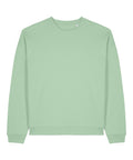 A light mint green, long-sleeve crewneck sweatshirt called “Sweatshirts” is laid flat on a white background, featuring ribbed cuffs, hem, and collar.