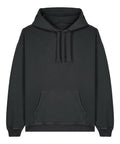 The Hoodies product is a plain black hoodie featuring a front pouch pocket, drawstring hood, and ribbed cuffs and hem, shown on a white background.