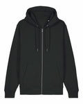 The SX712 by Stanley/Stella is a dark green zip-up hoodie featuring a hood and front pockets, displayed on a plain background.