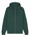 Stanley/Stella SX712 zip-up hoodie in green, featuring two front pockets and a drawstring hood.