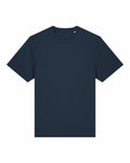 The SX714 by Stanley/Stella is a dark blue T-shirt featuring short sleeves and a round neckline, showcased against a white background.