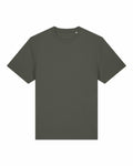 The SX714 T-shirt by Stanley/Stella, in a plain dark olive green color, is displayed flat against a white background. It features a simple crew neck design and short sleeves.