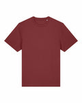 A plain, dark red short-sleeved T-shirt from Stanley/Stella, labeled as product SX714, features a round neckline. The shirt is laid flat against a white background, showcasing its simple design without any patterns or logos.