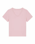 The Stanley/Stella SX720 V-neck T-shirt in plain pink is laid flat against a white background.