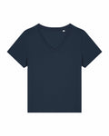 A plain dark blue V-neck T-shirt from Stanley/Stella's SX720 collection, featuring short sleeves and a simple, classic design on a white background.