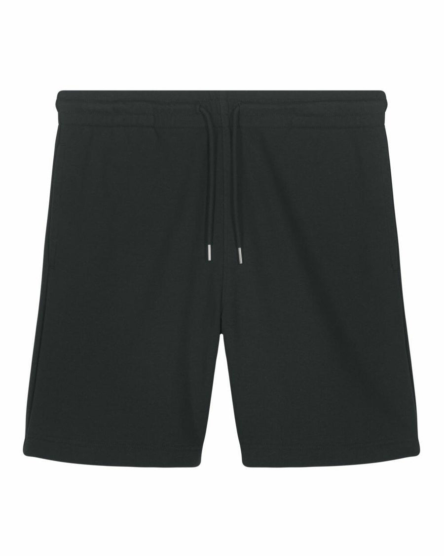 Stanley/Stella SX722 black drawstring shorts featuring a minimalist design and knee-length cut.