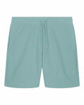 Introducing the SX722 shorts by Stanley/Stella, featuring a light teal design with an elastic waistband and drawstring. These shorts come with side pockets and are crafted from a smooth fabric, beautifully showcased against a white background.
