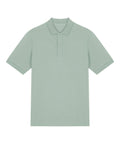 A light green polo shirt with short sleeves, a collar, and a two-button placket is laid flat on a white background.
