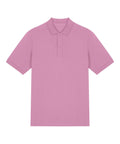 The Polos shirt is a solid pink, short-sleeved polo with a collar and two-button placket, shown laid flat on a white background.