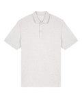 A polo short-sleeve shirt in plain light grey is laid flat, featuring a simple collar and two-button placket. The design is clean with no visible logos or patterns.