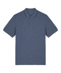 A blue polo shirt with short sleeves, a collar, and a two-button placket is displayed flat on a white background.