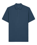 Polos: A short-sleeved, dark teal polo shirt with a collar and two-button placket, shown on a white background.