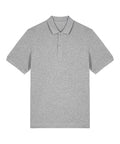 A light grey, short-sleeved polo shirt with a collar and two-button placket is laid flat on a white background.