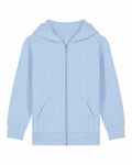 Stanley/Stella SX749 light blue zip-up hoodie featuring front pockets and a hood, displayed flat against a white background.