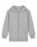 The SX749 by Stanley/Stella is a plain gray zip-up hoodie featuring a hood and two front pockets. It is displayed flat and unfolded to reveal its front side.