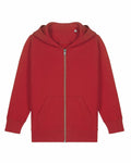 The SX749 by Stanley/Stella is a vibrant red zip-up hoodie, showcased against a minimalist white background. It includes a front zipper, a comfortable hood, long sleeves, and two convenient pockets.