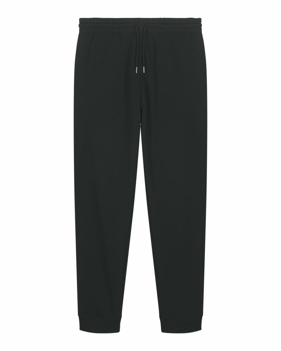 Stanley/Stella's SX773 joggers in black feature an elastic waistband with a drawstring and cuffed ankles.