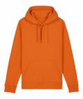Stanley/Stella SX789 orange hooded sweatshirt featuring a front pocket and drawstrings, displayed laid flat on a plain white background.