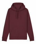 The SX789 maroon hoodie from Stanley/Stella features a front pocket and drawstring hood. It boasts a simple, plain design with long sleeves and a ribbed hem.