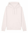 The Stanley/Stella SX789 hoodie, colored in off-white, features a large front pocket and an adjustable drawstring hood. It is displayed against a white background, showcasing its long sleeves and relaxed, comfortable fit.
