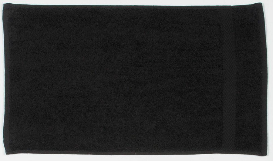 The TC005 towel from Towel City, featuring a rectangular black design, is displayed against a white background.