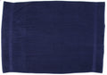 A large, solid navy blue TC006 towel from Towel City features two subtle vertical stripes near the edges.
