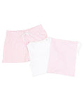 Towel City's TC052 set includes pink striped sleep shorts with a white drawstring, a coordinating drawstring bag, and a plain white tank top.