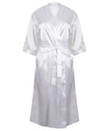 Towel City's TC054 features a white satin robe with three-quarter sleeves and a matching waist tie belt.