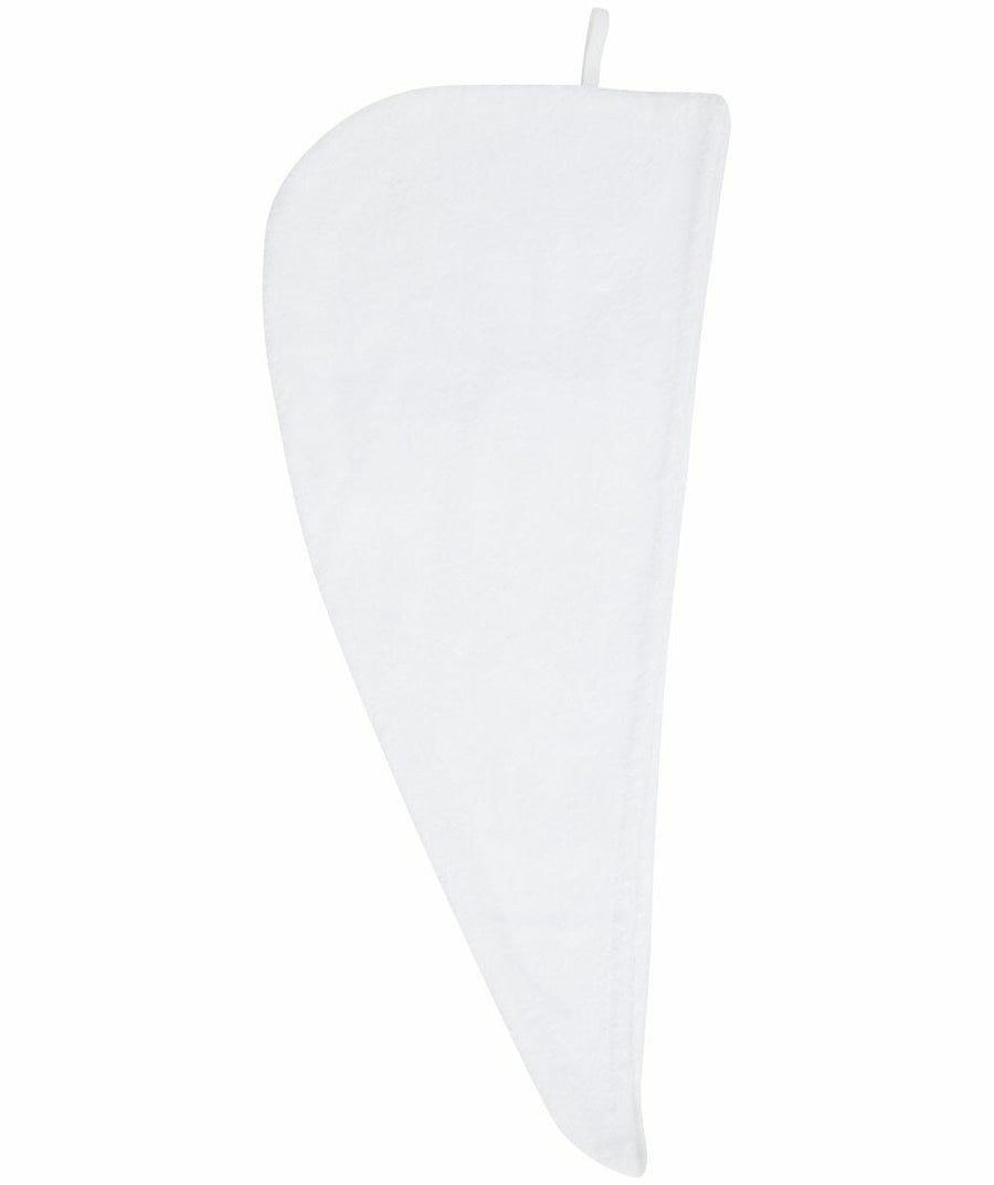 A white, triangular TC933 towel from Towel City, featuring a loop at the top.